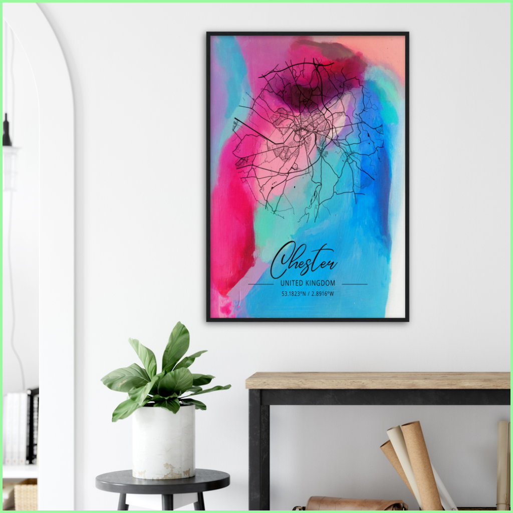 Chester United Kingdom Watercolor Design Wooden Framed Poster Print Material