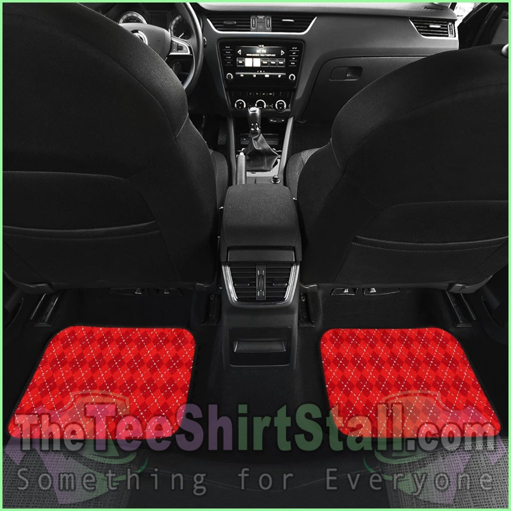 Red Argyle Front And Back Car Mats Set 4