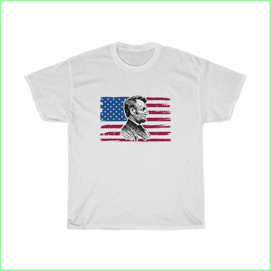 Abraham Lincoln With Distressed Flag Tee L / White T-Shirt