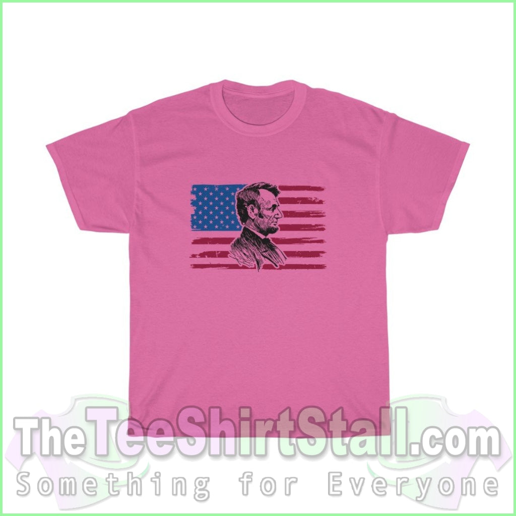 Abraham Lincoln With Distressed Flag Tee S / Azalea T-Shirt