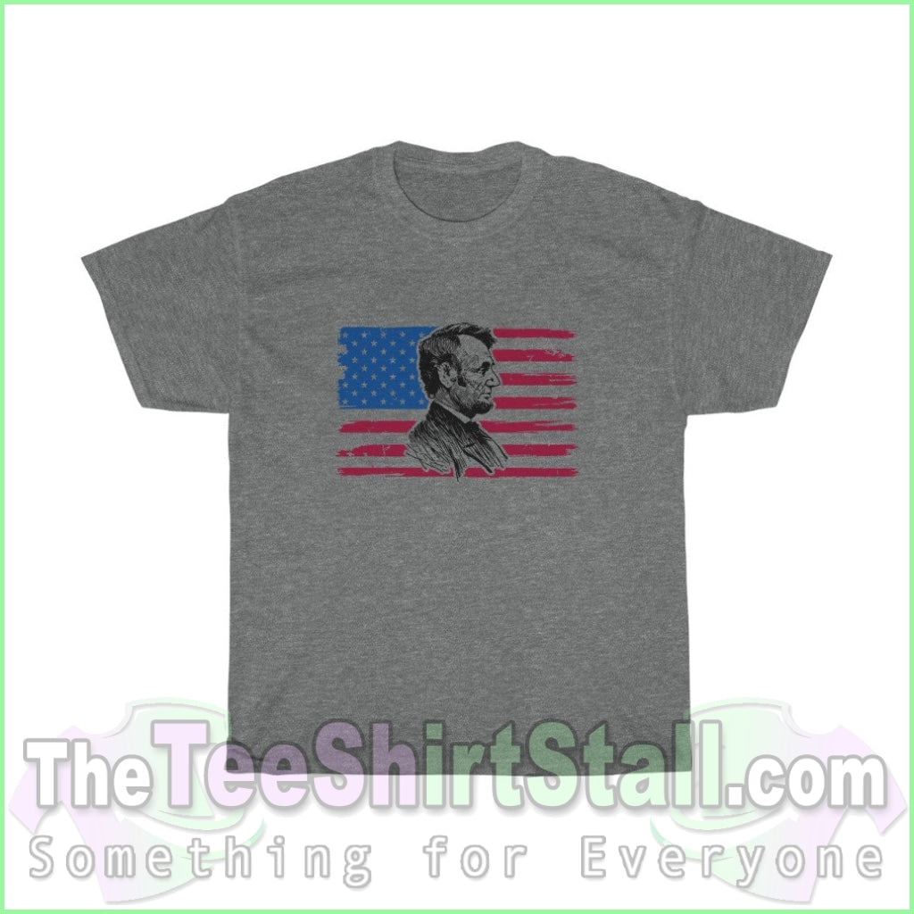 Abraham Lincoln With Distressed Flag Tee S / Graphite Heather T-Shirt