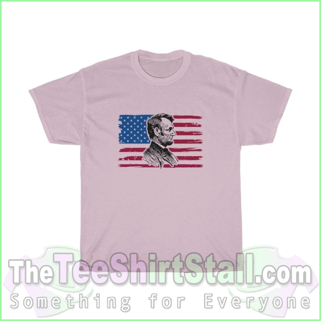 Abraham Lincoln With Distressed Flag Tee S / Light Pink T-Shirt