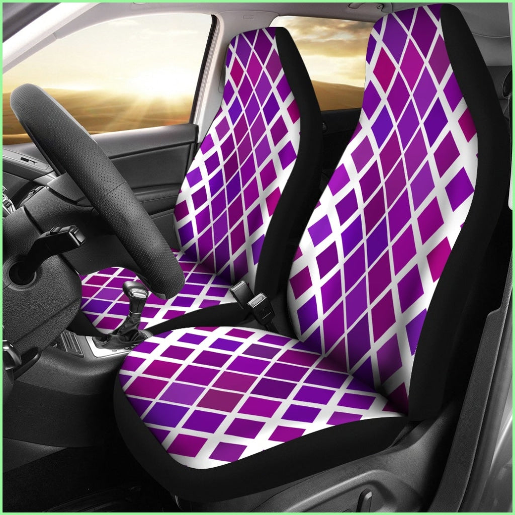 Abstract Purple Diamonds On White Car Seat Cover Set