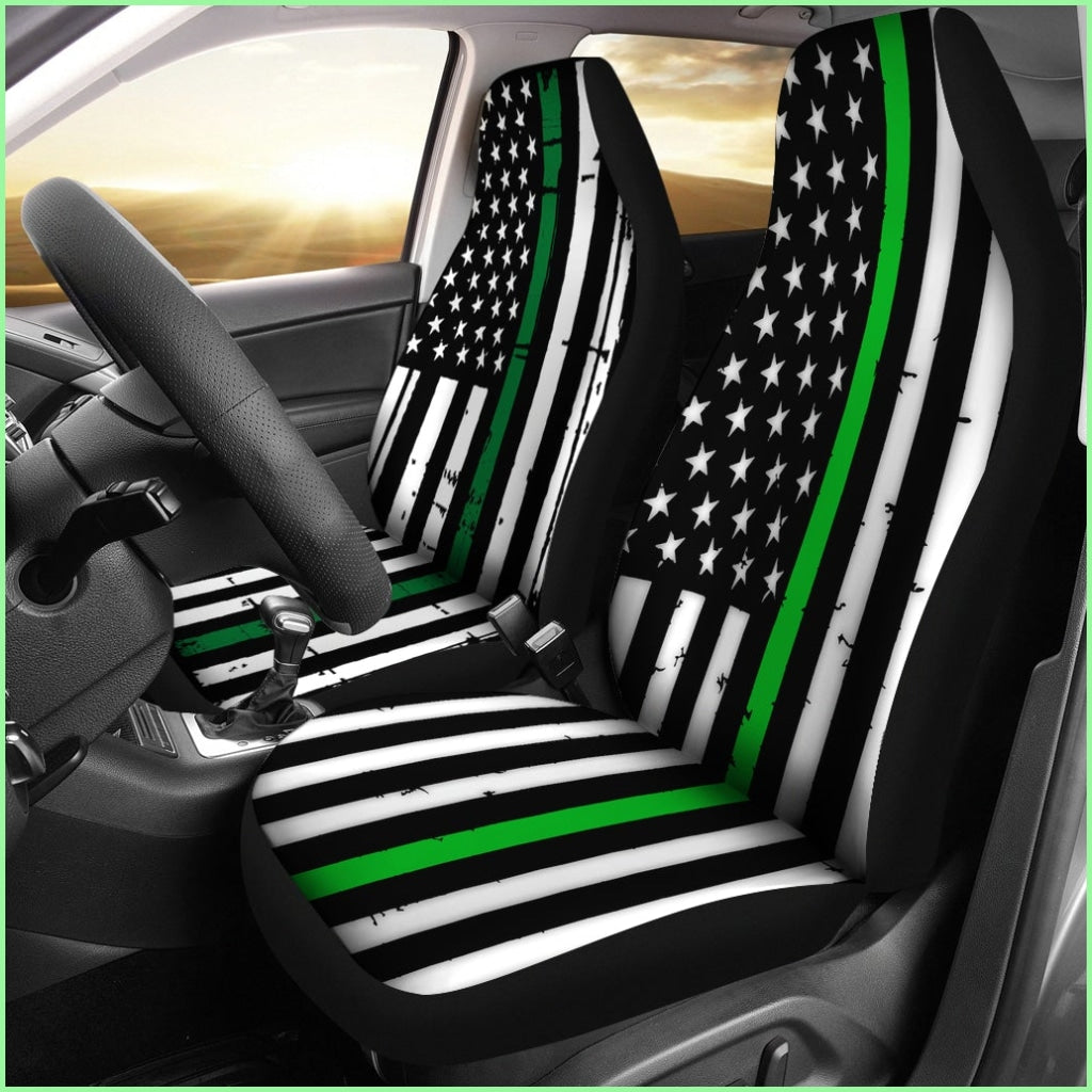 American Flag Green Stripe Car Seat Covers