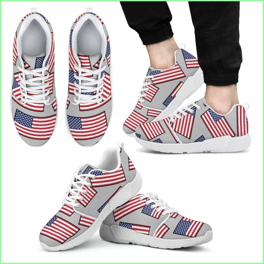 Americas Pride! Flagshoe - Mens Athletic Sneakers (Silver Bg White Lace)