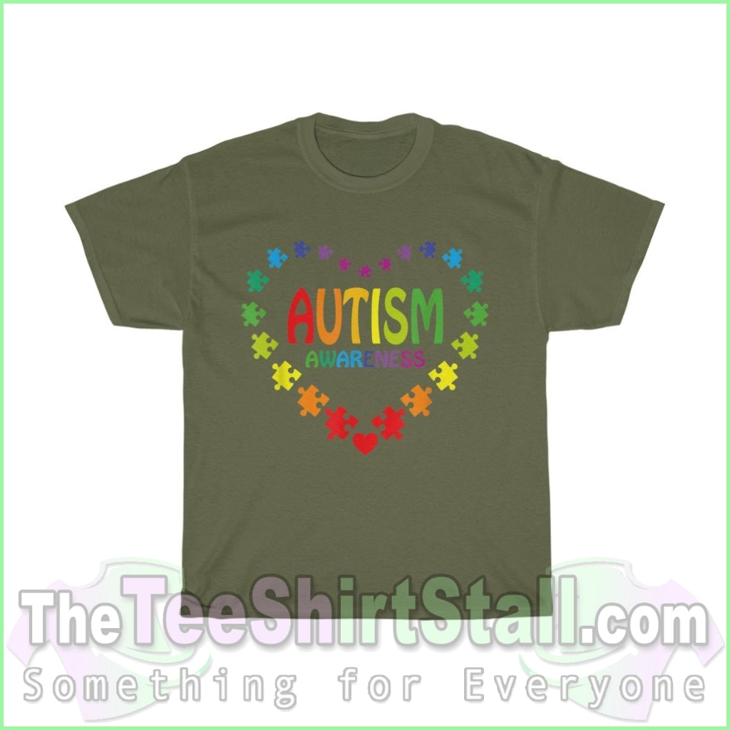 Autism Awareness Heart Tee S / Military Green T-Shirt