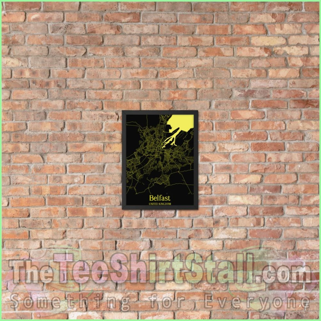 Belfast Ireland/united Kingdom Framed Poster In Black & Yellow 12×16