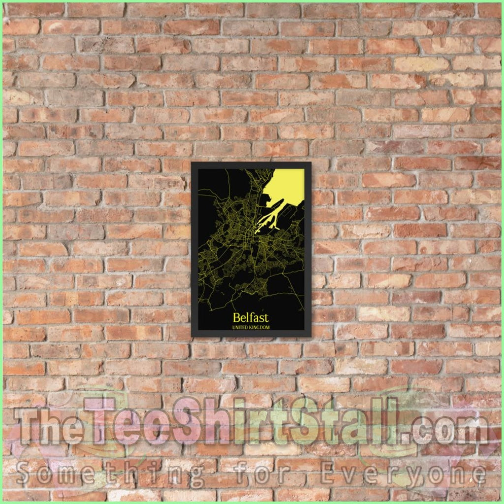 Belfast Ireland/united Kingdom Framed Poster In Black & Yellow 12×18