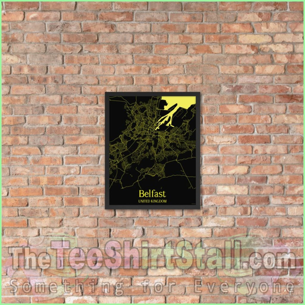 Belfast Ireland/united Kingdom Framed Poster In Black & Yellow 16×20