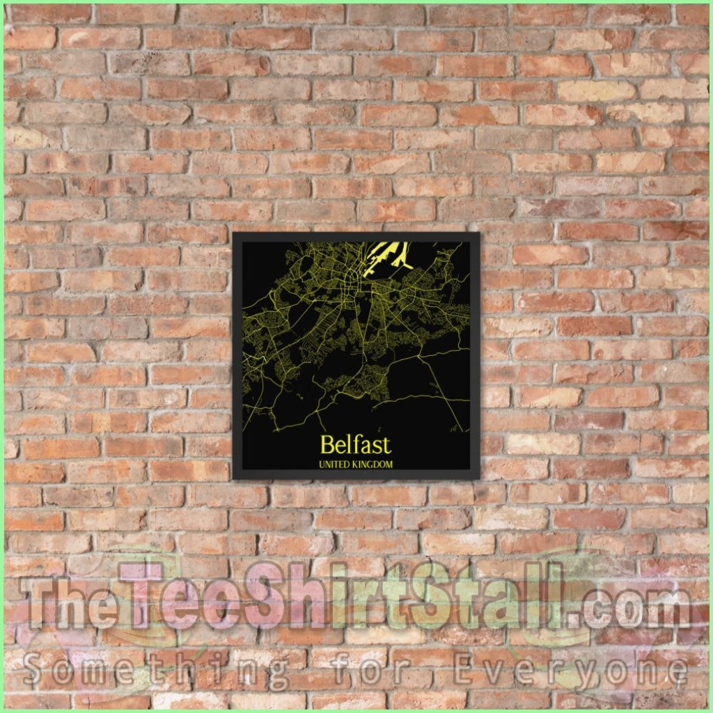 Belfast Ireland/united Kingdom Framed Poster In Black & Yellow 18×18