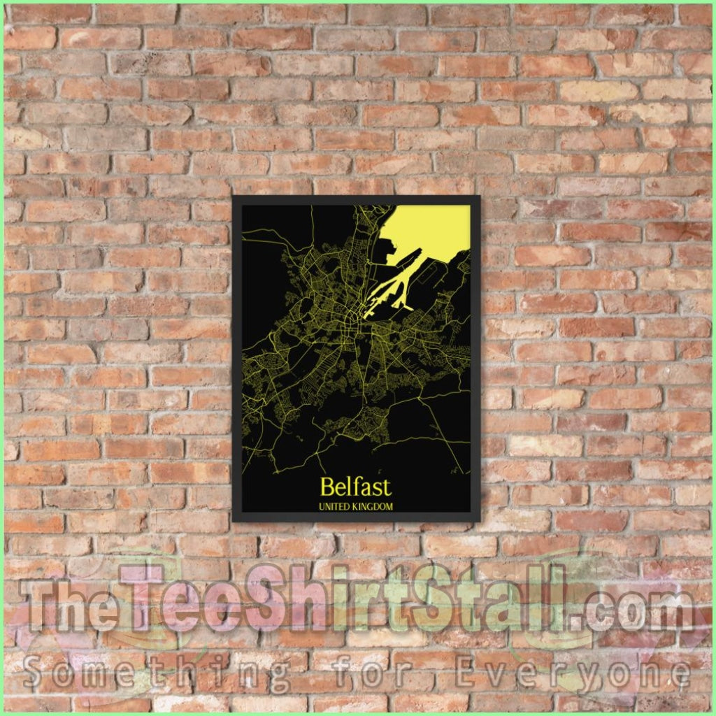 Belfast Ireland/united Kingdom Framed Poster In Black & Yellow 18×24