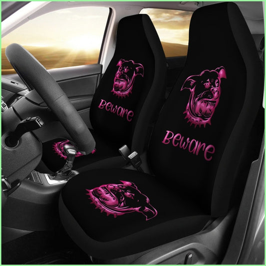 Beware Of Pitbull Car Seat Cover Pink For Lovers Pitbulls