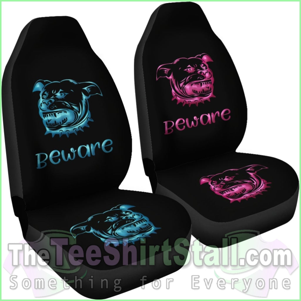 Beware Of Pitbull Car Seat Covers Pink & Blue For Kings And Queens