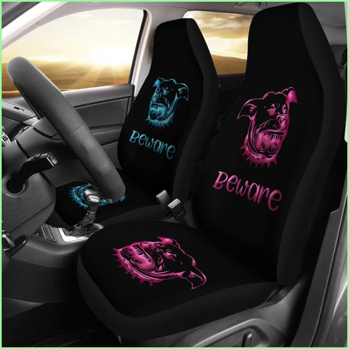 Beware Of Pitbull Car Seat Covers Pink & Blue For Kings And Queens