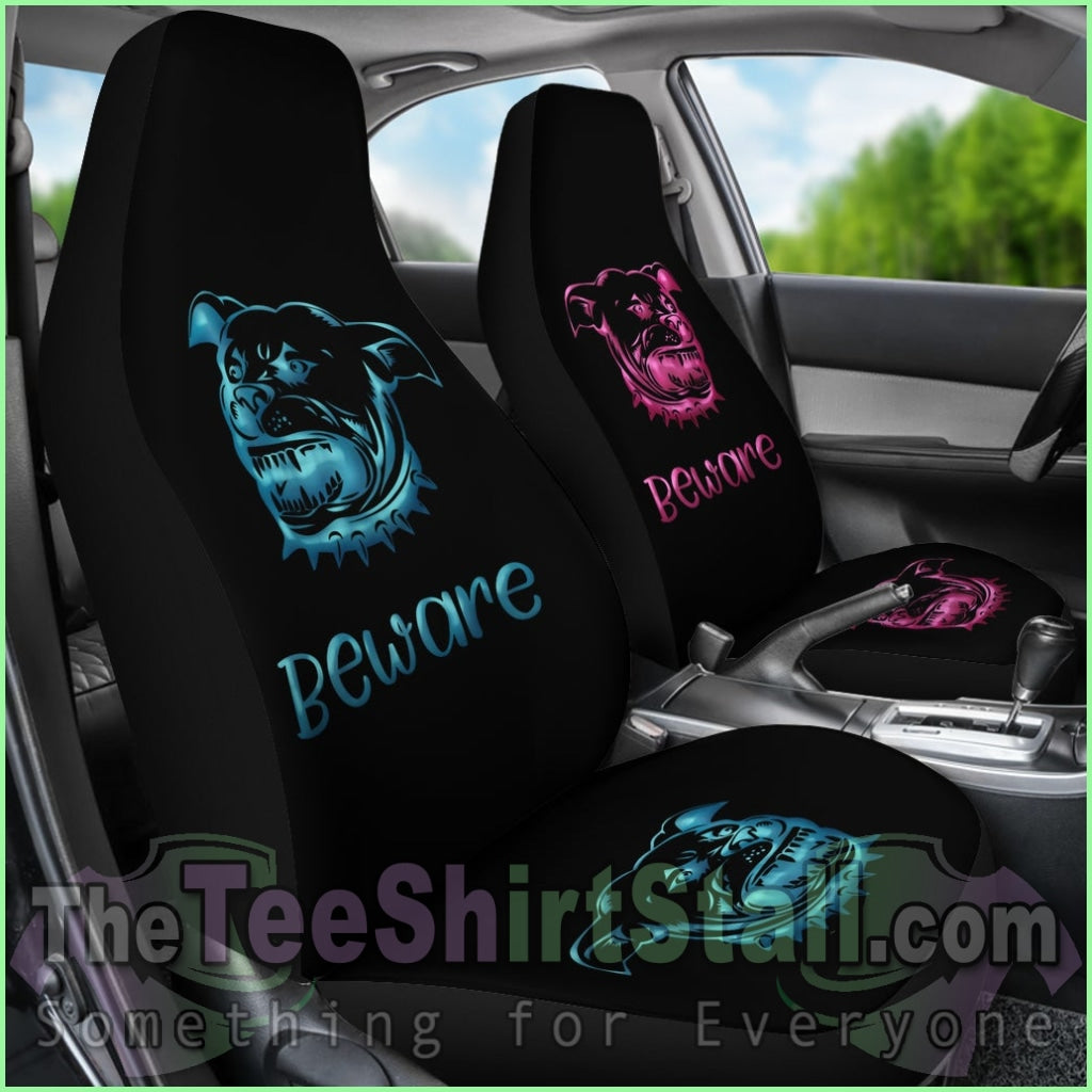 Beware Of Pitbull Car Seat Covers Pink & Blue For Kings And Queens