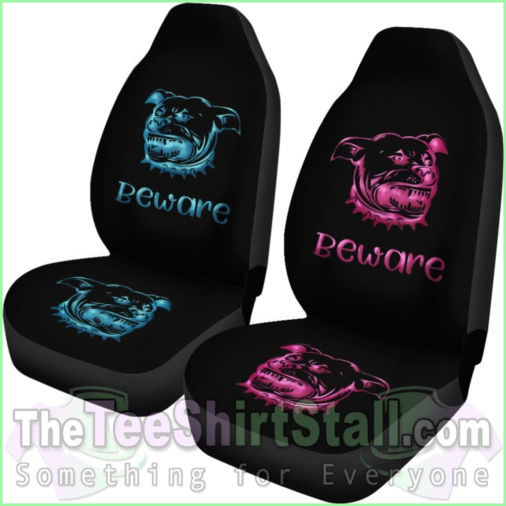 Beware Of Pitbull Car Seat Covers Pink & Blue For Kings And Queens