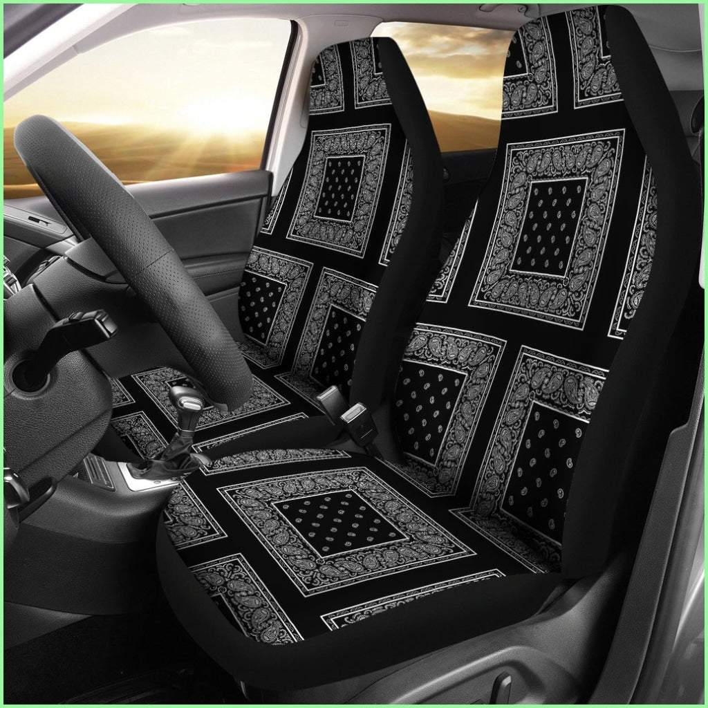 Black Bandana Car Seat Covers - Patch