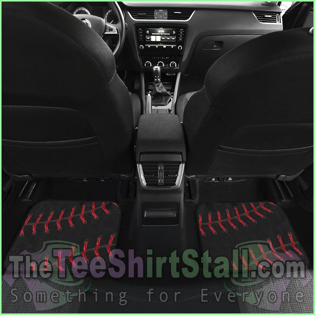 Black Baseball Front And Back Car Mats (Set Of 4)