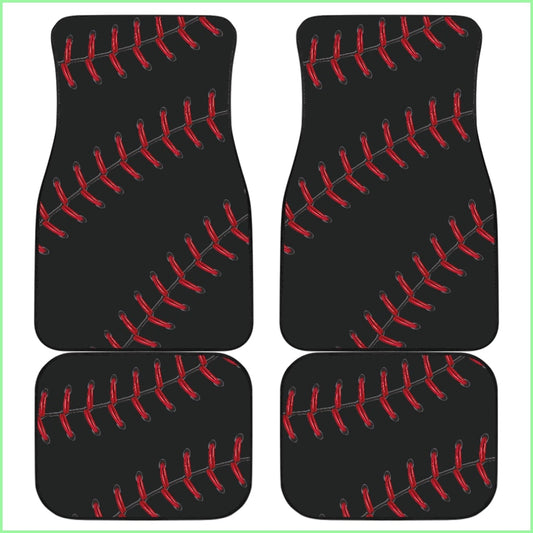 Black Baseball Front And Back Car Mats (Set Of 4)