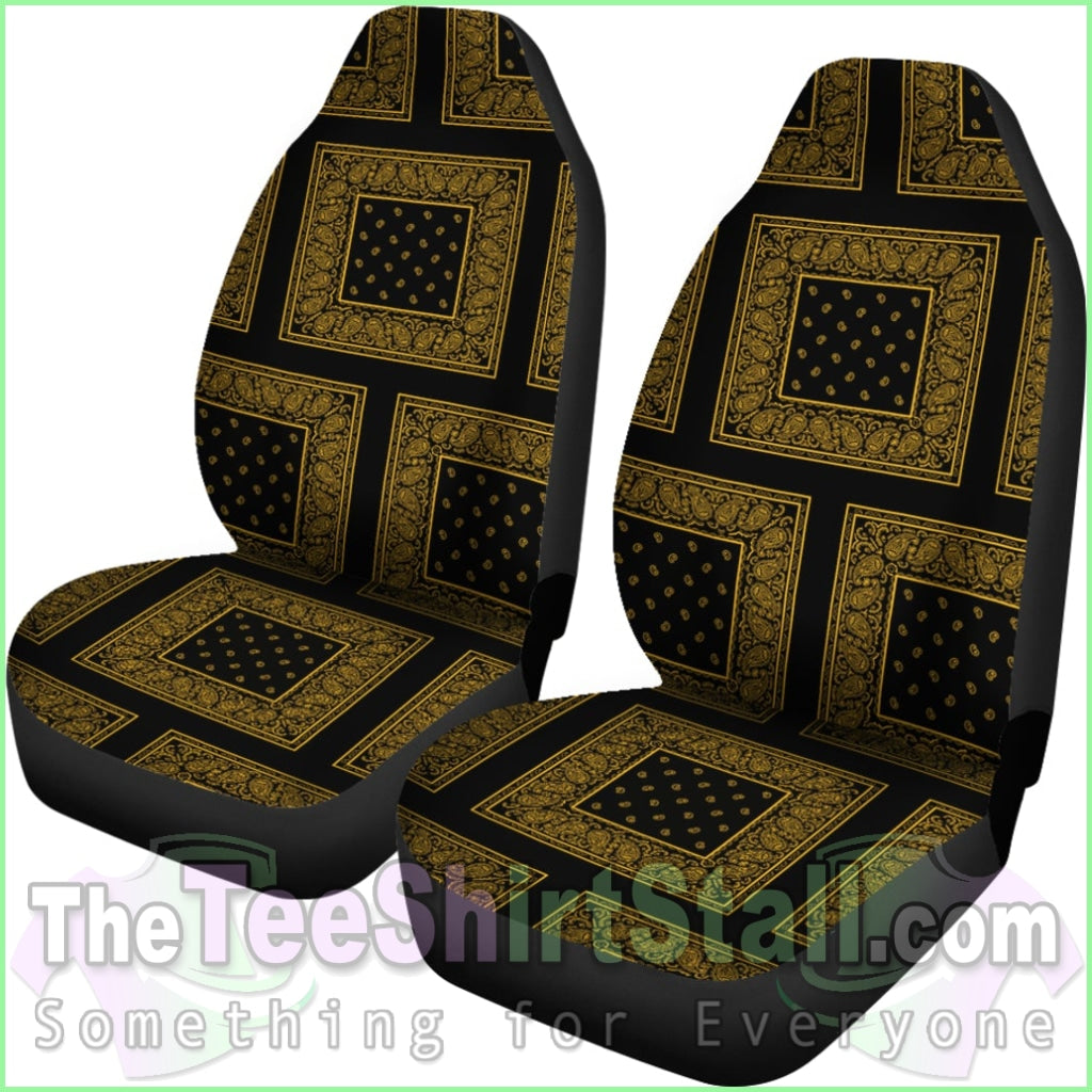 Black Gold Bandana Car Seat Covers - Patch