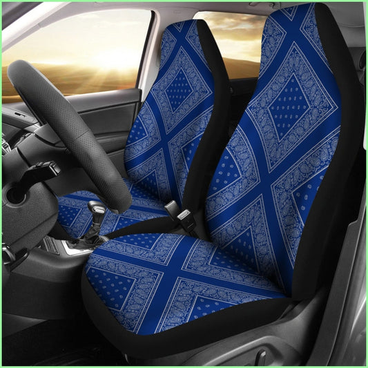 Blue And Gray Bandana Car Seat Covers - Diamond