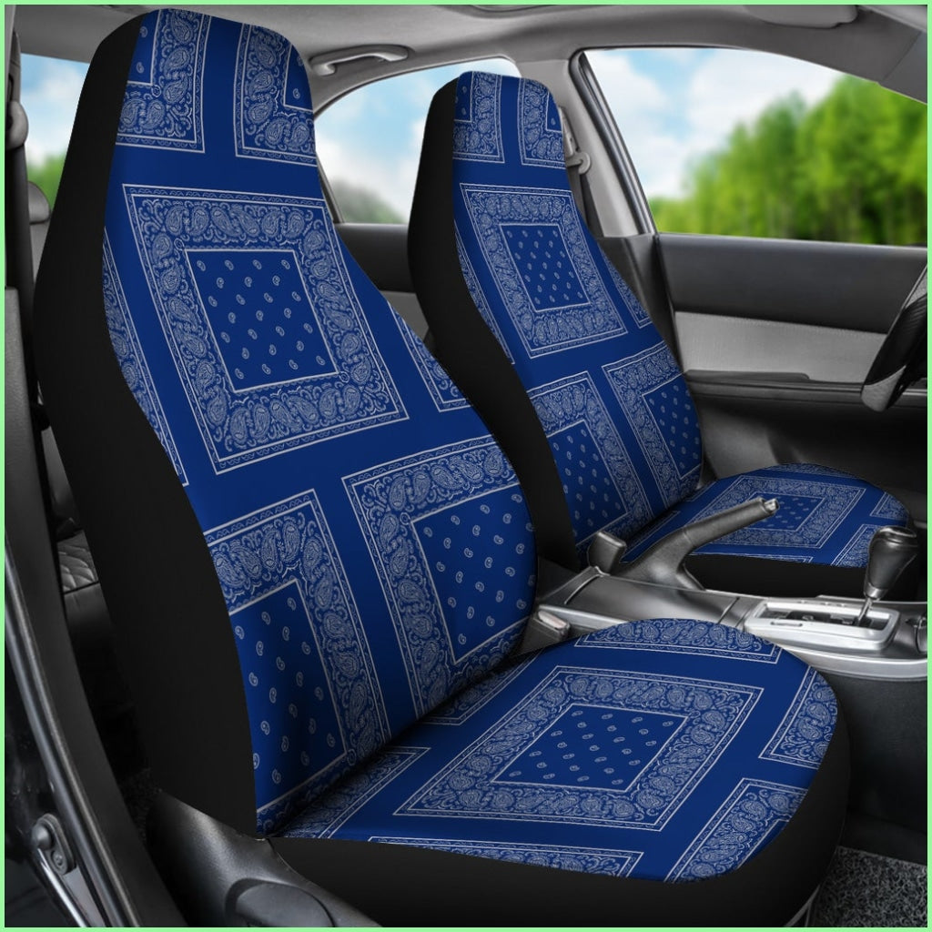 Blue And Gray Bandana Car Seat Covers - Patch