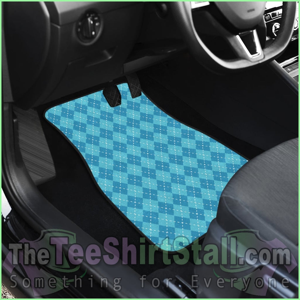 Blue Argyle Front And Back Car Mats Set 4