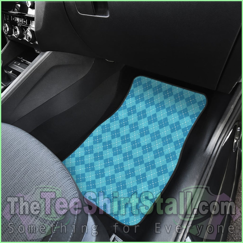 Blue Argyle Front And Back Car Mats Set 4