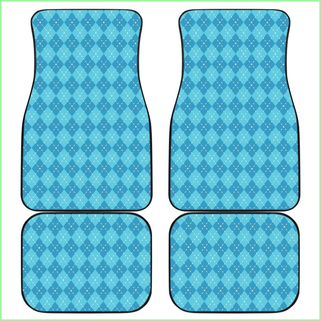 Blue Argyle Front And Back Car Mats Set 4