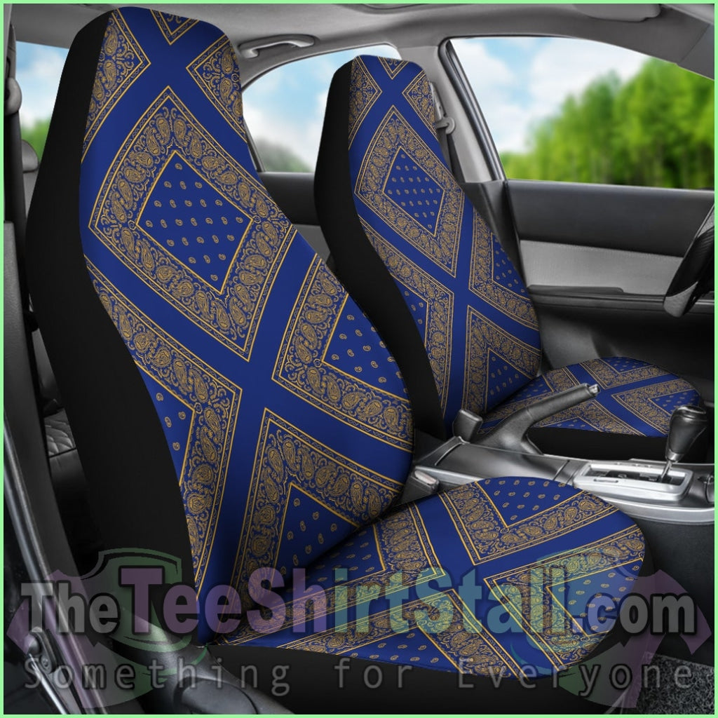 Blue Gold Bandana Car Seat Cover - Diamond