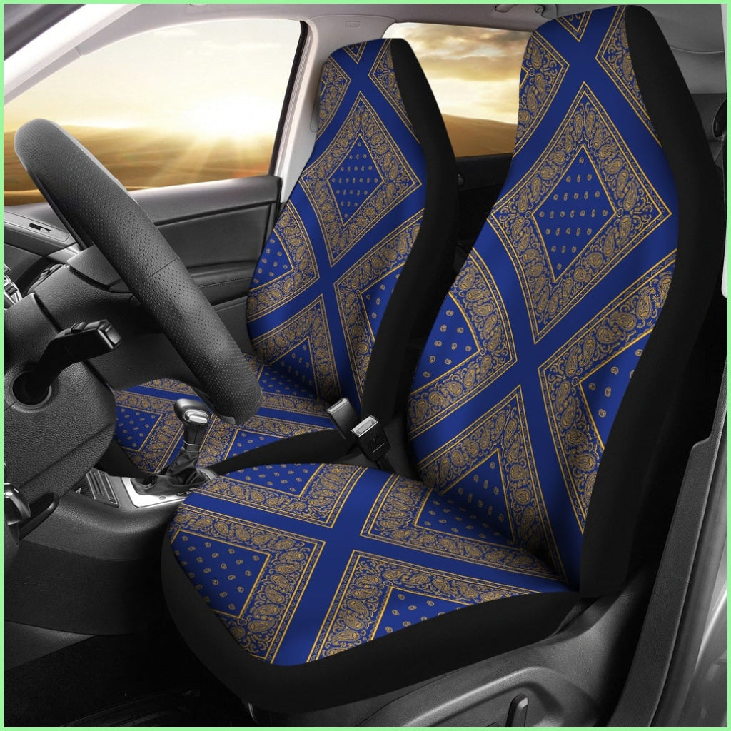 Blue Gold Bandana Car Seat Cover - Diamond