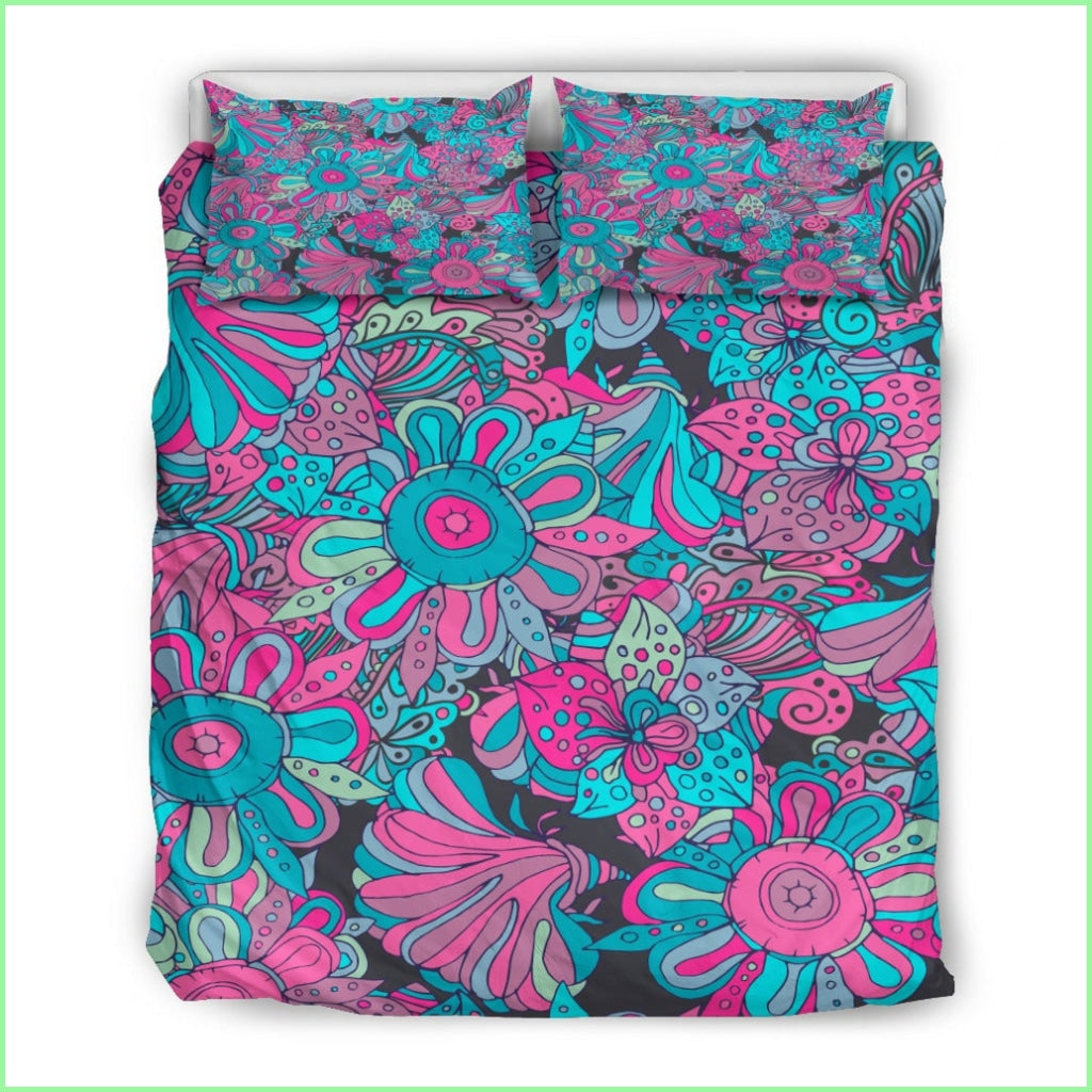 Blue Pink Flowers Bedding Set Setblue / Us Twin