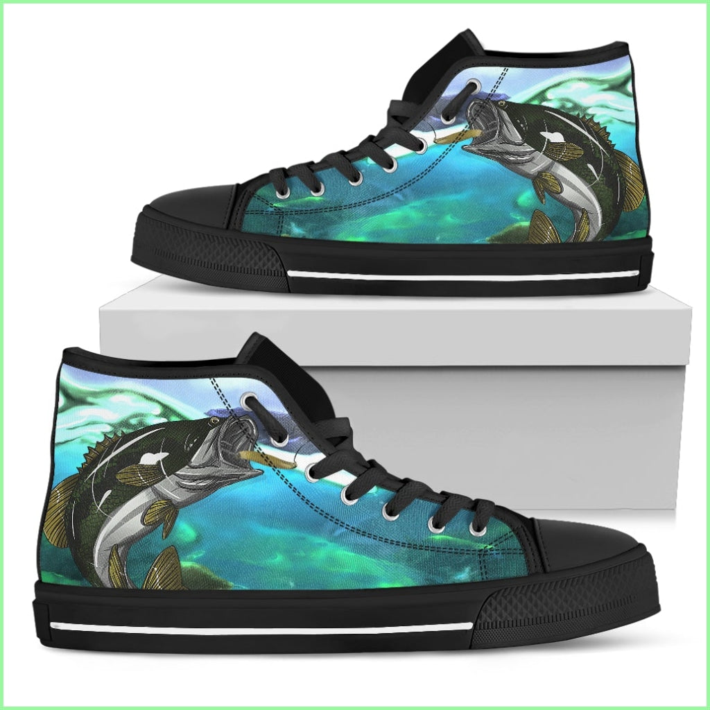 Canvas Bass Fish Shoes Womens High Top