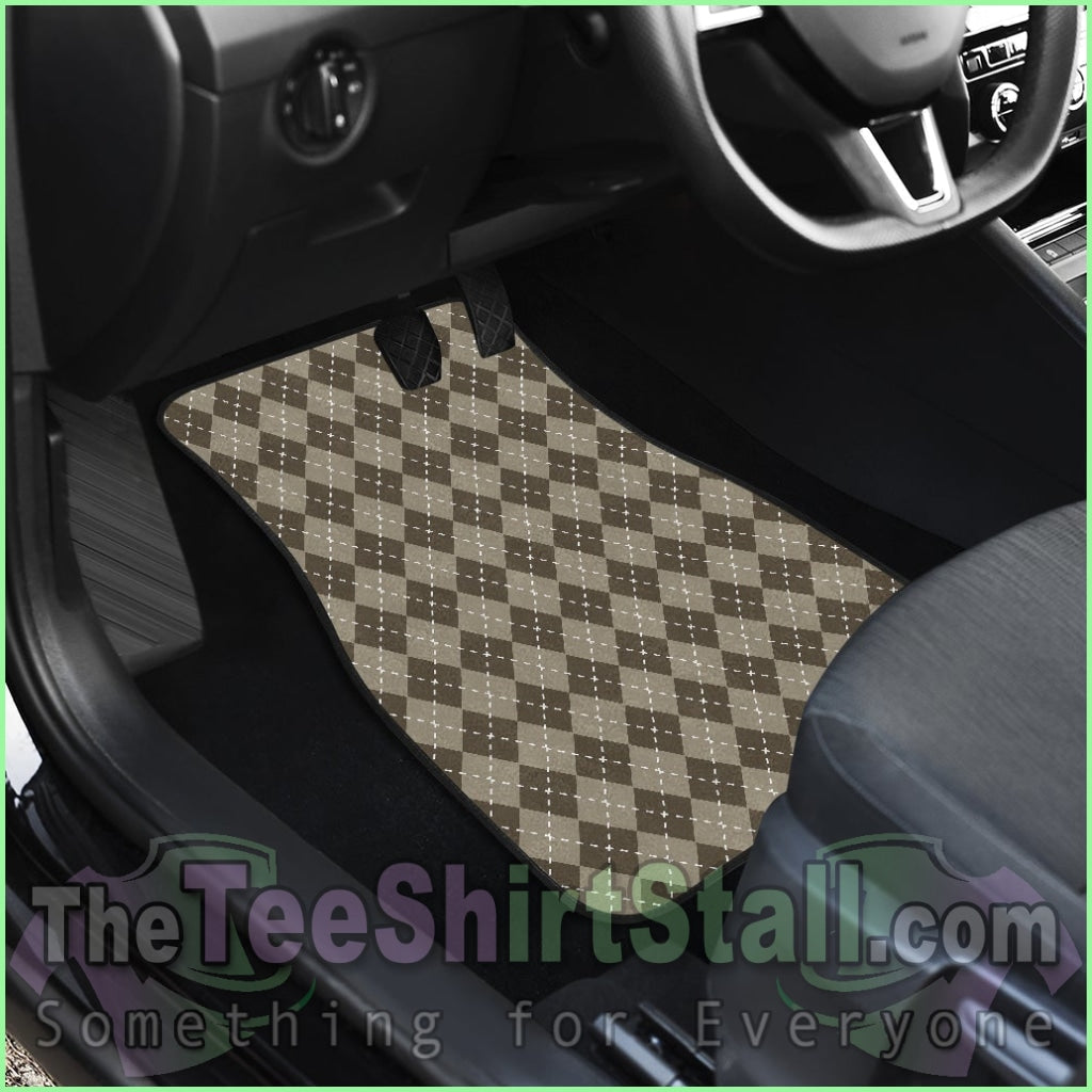 Chocolate Argyle Front And Back Car Mats Set 4