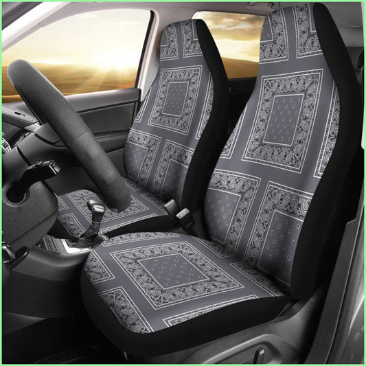 Classic Gray Bandana Car Seat Covers -Patch