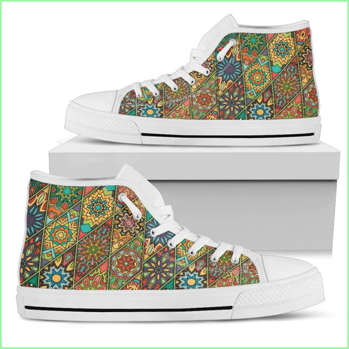 Diamond Mandala P2 - Womens High Top Shoes (White)