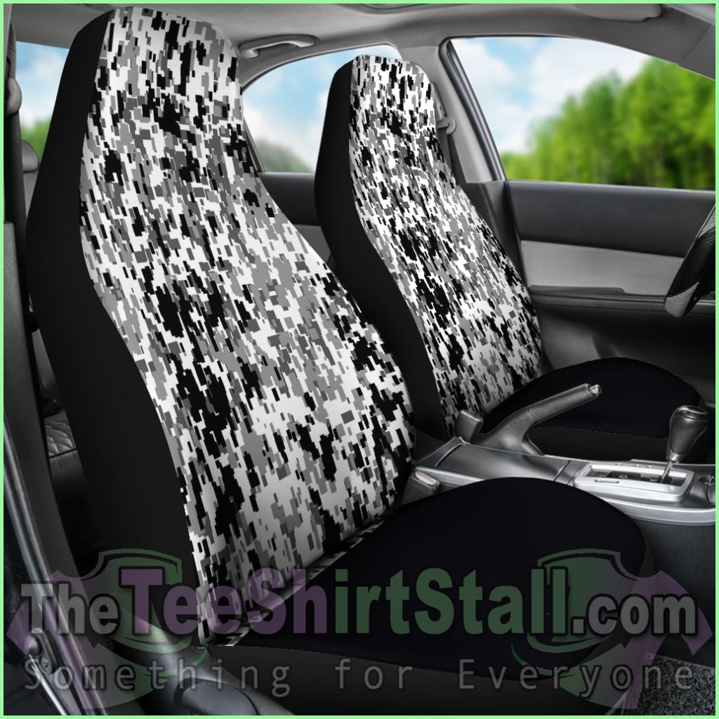 Digital Camo Black & White Car Seat Covers