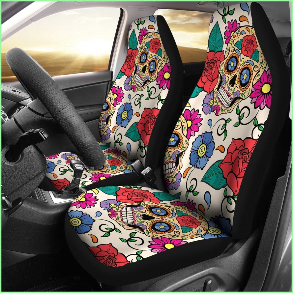 Flower Sugar Skull Car Seat Covers