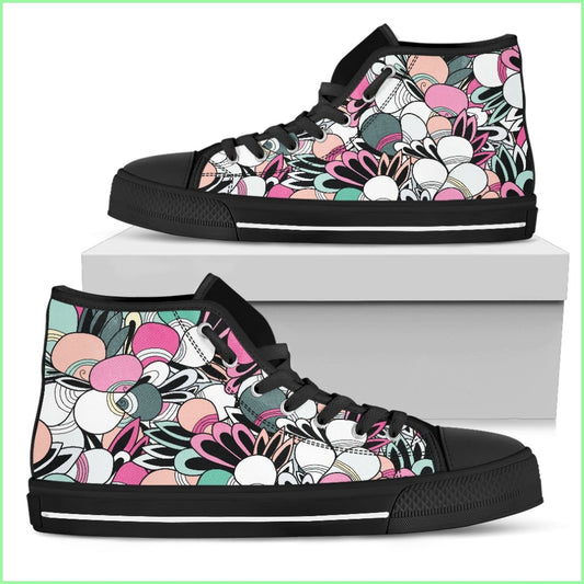 Funky Patterns In Candy - Womens High Top Shoes (Black)