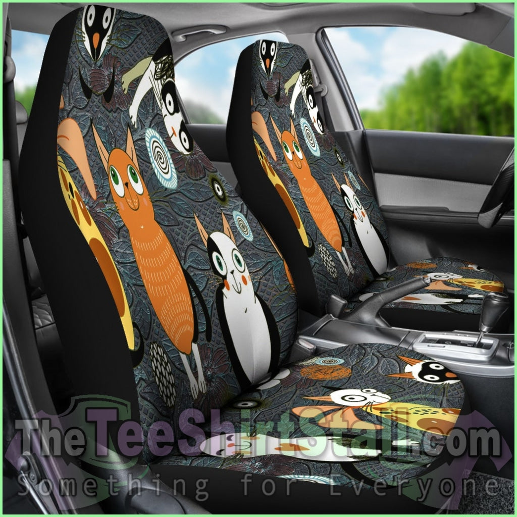 Funny Cat Crowd Car Seat Covers