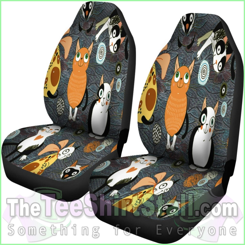 Funny Cat Crowd Car Seat Covers