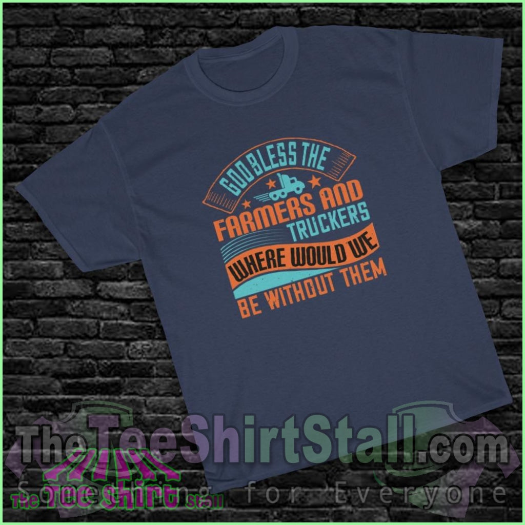 God Bless The Farmers And Truckers Tee L / Navy T-Shirt