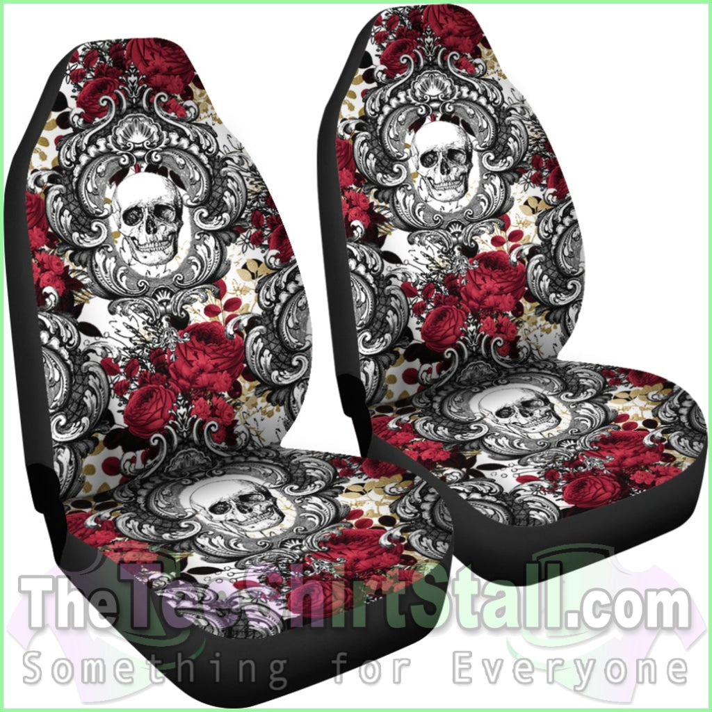 Gothic Skull And Red Roses Universal Bucket Seat Covers