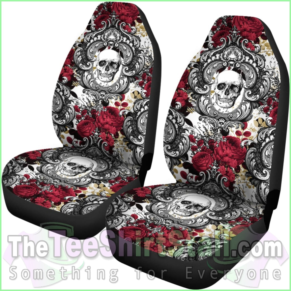 Gothic Skull And Red Roses Universal Bucket Seat Covers