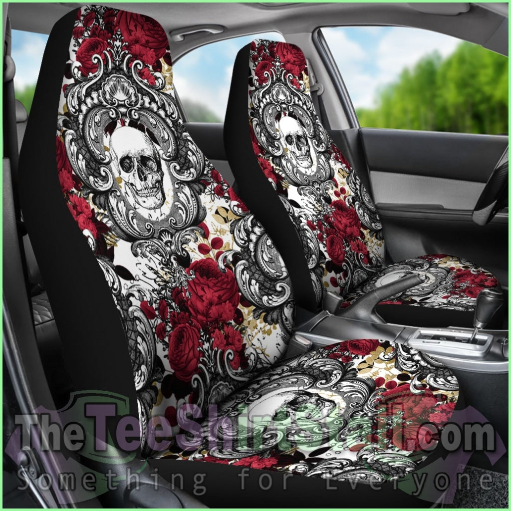 Gothic Skull And Red Roses Universal Bucket Seat Covers