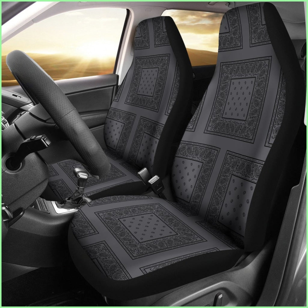 Gray And Black Bandana Car Cover Seats - Patch