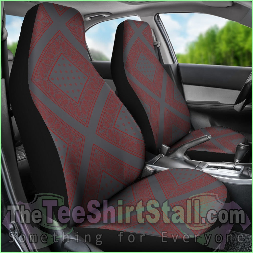 Gray And Red Bandana Car Cover Seats - Diamond