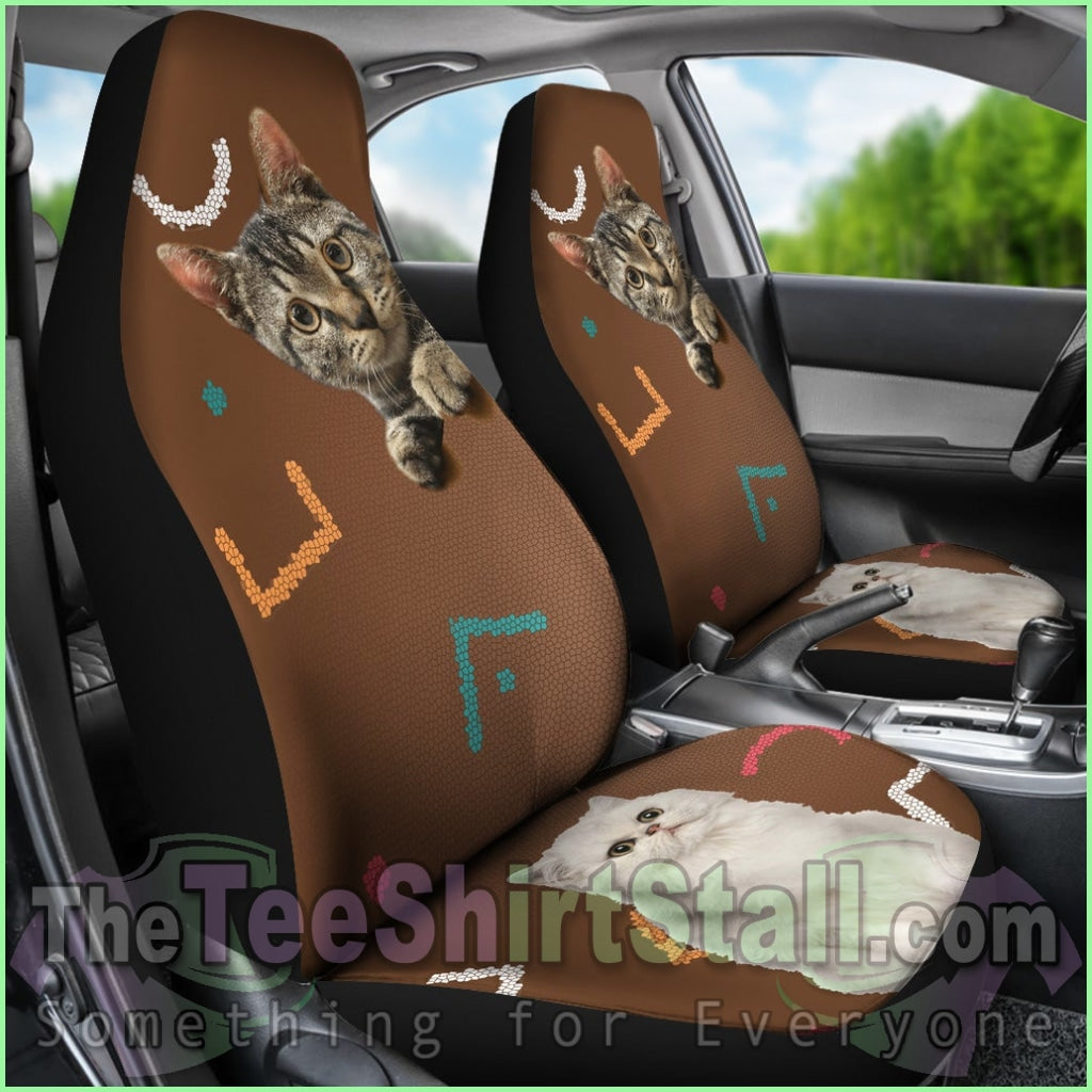 Grey And White Cat Car Seat Cover