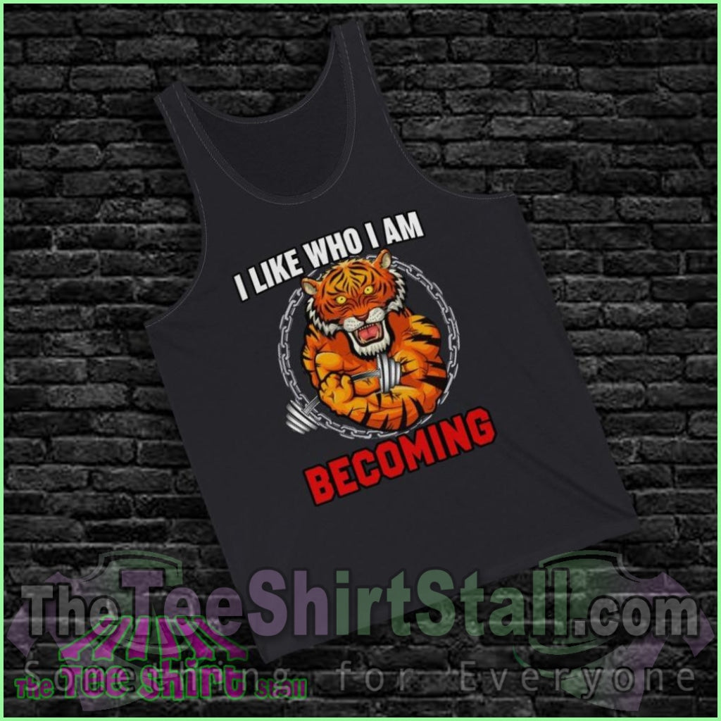 I Like Who Am Becoming Unisex Jersey Tank Top Dark Grey / Xs