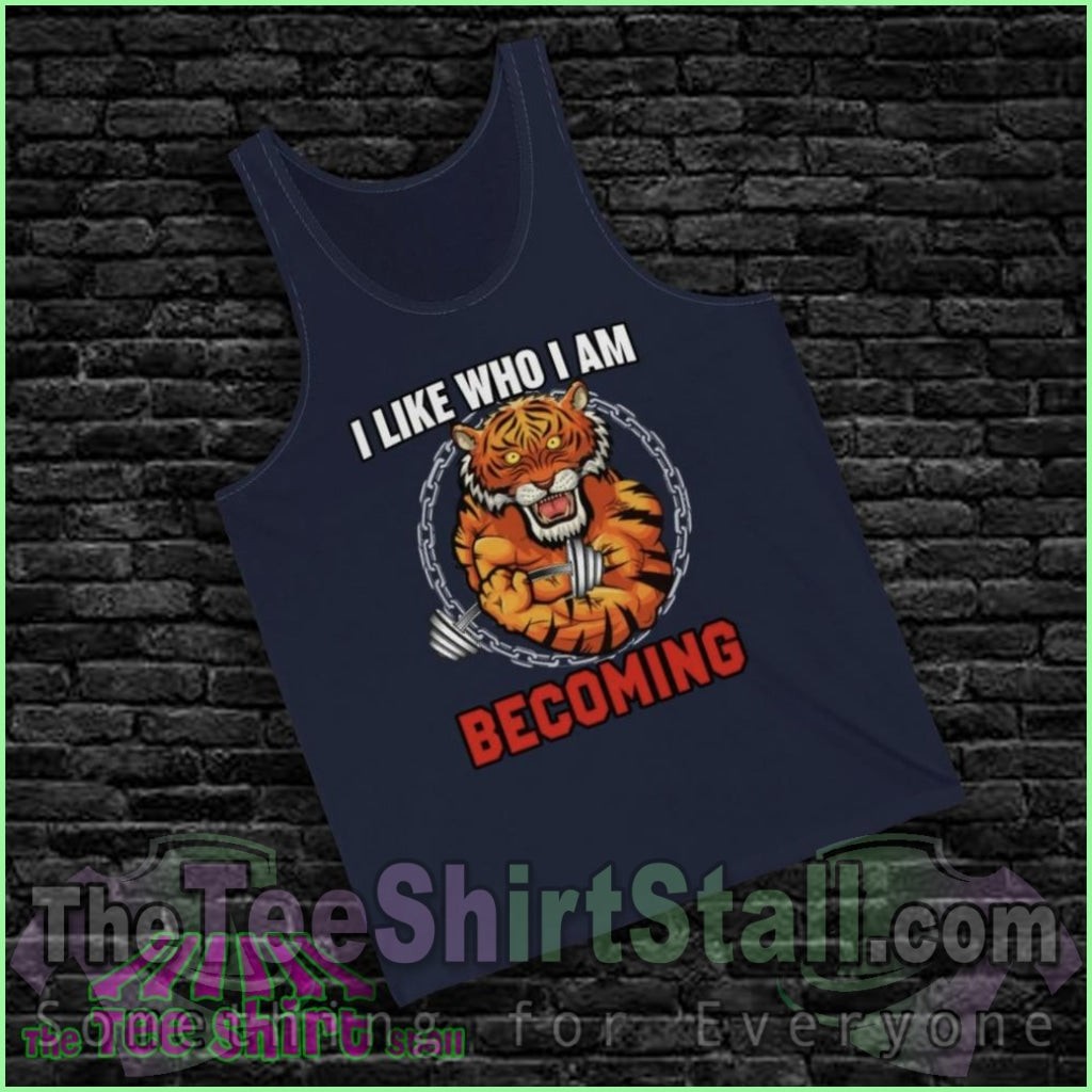 I Like Who Am Becoming Unisex Jersey Tank Top Navy / Xs